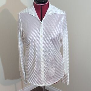 Nygard | Vintage Elegant White Striped Women's Top Semi Sheer